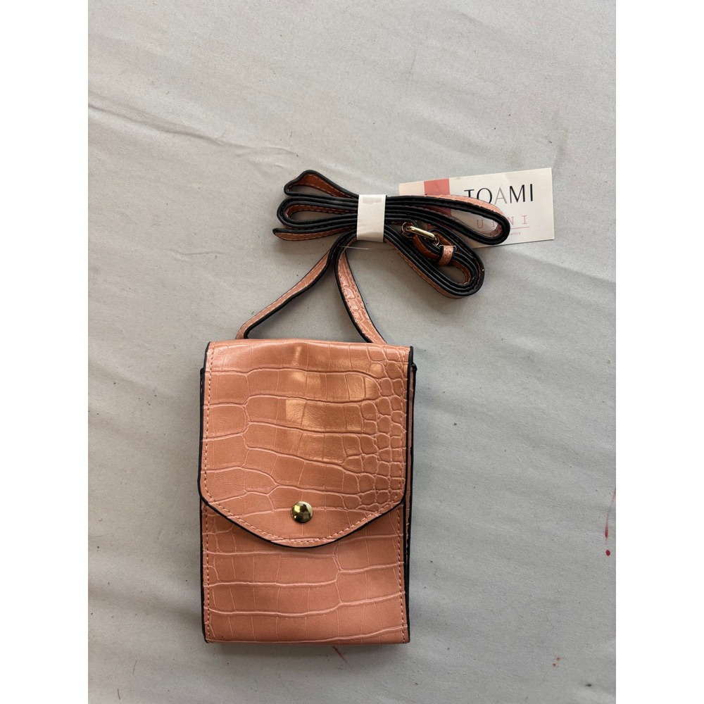 Toami Unni Pink Croc Embossed Faux Leather Crossbody Phone Bag Card Holder NWT